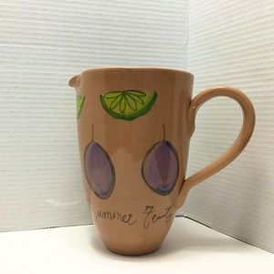 Ceramic Pitcher with Limes and Plums Motif Made in Italy